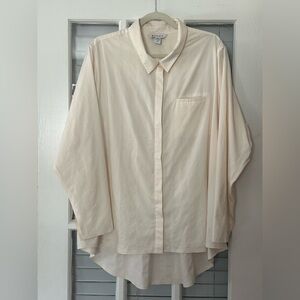 Athleta Women’s 2X Urbanite Cream Button Up Long Sleeve Textured Stripes Shirt